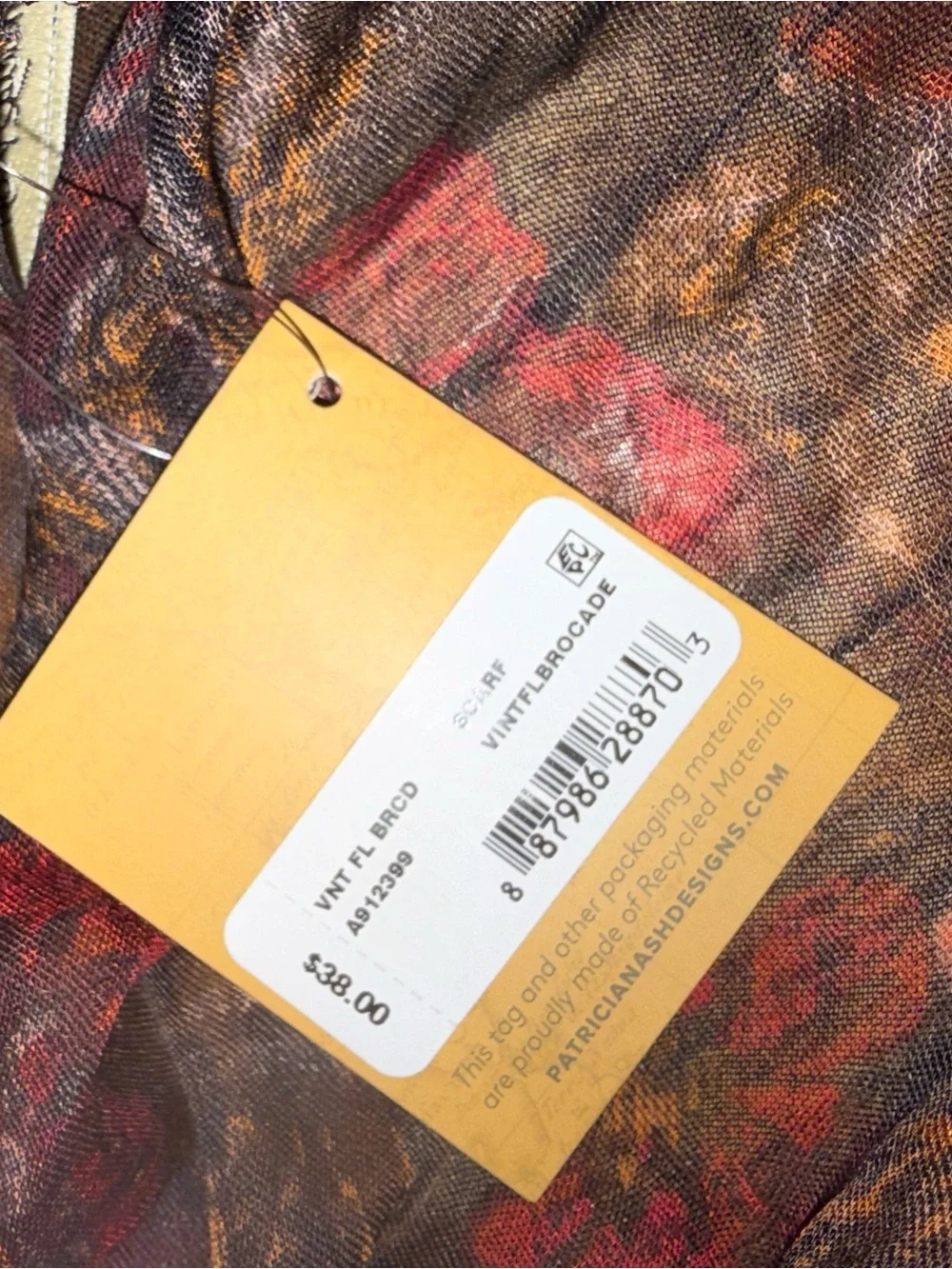 Patricia Nash Burgundy Floral Lightweight Wrap Scarf